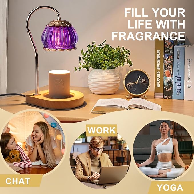Candle Warmer Lamp with Timer, Dimmable Candle Warmer Lantern Light Gift Electric Fragrance Candle Holders for Warming House Warming Home Decoration Gifts for Women,Purple