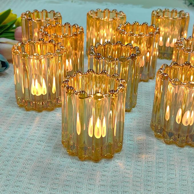 GOLDEAL 24Pcs Gold Glass Votive Candle Holders Tealight Holders Decorative, Tea Candle Holders Bulk,Candlestick for Wedding, Party,Dinner, Home Table Decor.