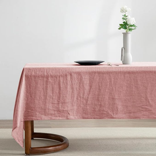EVERLY 100% Pure Linen Rectangle Tablecloths 60x108Inches for Dining,Buffet Parties,Picnic,Events,Weddings and Restaurants,Decorative Halloween,Thanksgiving Machine Washable Tablecloths-Muddy Pink