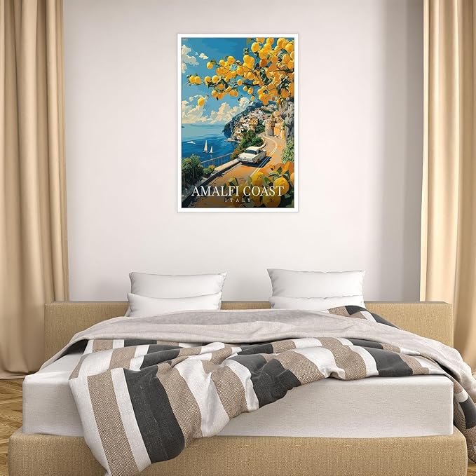 Viokalt Vintage Amalfi Coast Scenery Wall Art Funky Italy City Landscape Canvas Posters Funky European Campania District Travel Prints Painting For Living Room Bedroom Wall Decor 24x36in Unframed