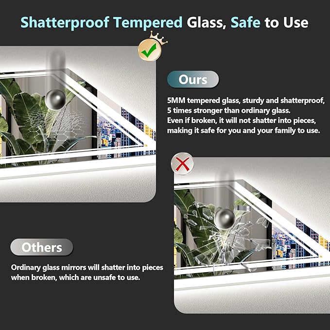 60x30 LED Bathroom Mirror with Lights, Backlit and Front Lit Anti-Fog Lighted Vanity Mirror for Bathroom Wall, 3 Colors, Stepless Dimmable, Memory, Shatter-Proof, HD Tempered Glass, ETL Listed