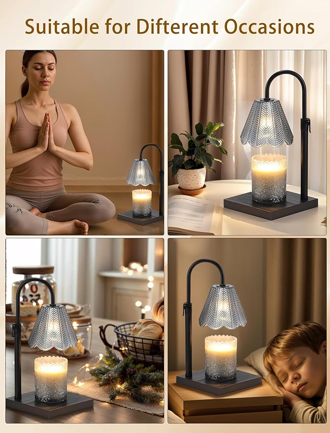 Candle Warmer Lamp with Timer & Dimmer, 2 Bulbs, Height Adjustable, Fit All Size Jar Scented Candles, Safe Aromatherapy Light for Sleep, Work, Yoga, Bedroom, Office, Gift (Smoky Gray)