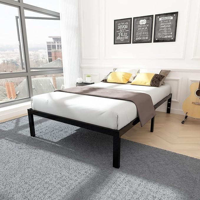 45MinST 3600lbs Heavy Duty Bed Frame,14 Inch Sturdy Steel Slat Mattress Foundation, Metal Reinforced Platform Box Spring Replacement, Easy Assembly with Quick Lock, Twin