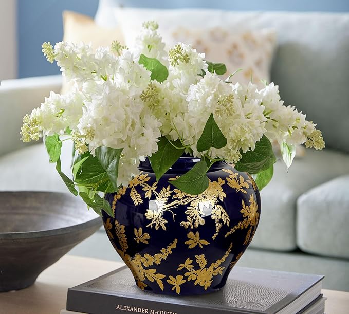 Hollyone Blue and Gold Vase Porcelain Vases 5inch Chinoiserie Vase Classic Ceramic Chinese Floral Vases for Bedroom Living Room Console Table Accent Shelf Tabletop Home Decor