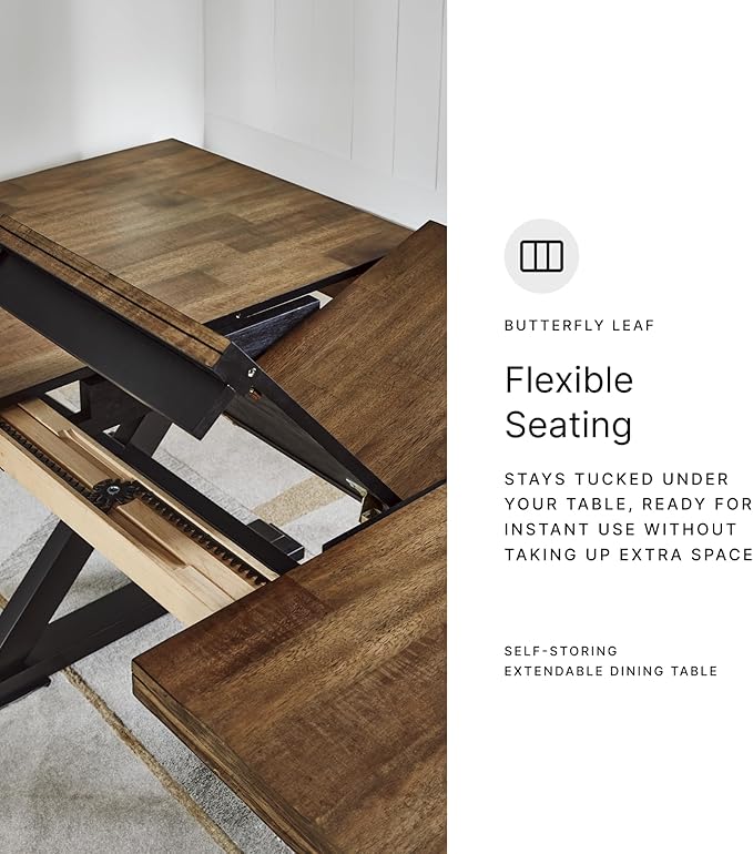 Signature Design by Ashley Haddigan Traditional Rectangular Dining Extension Table, Seats up to 8, Dark Brown