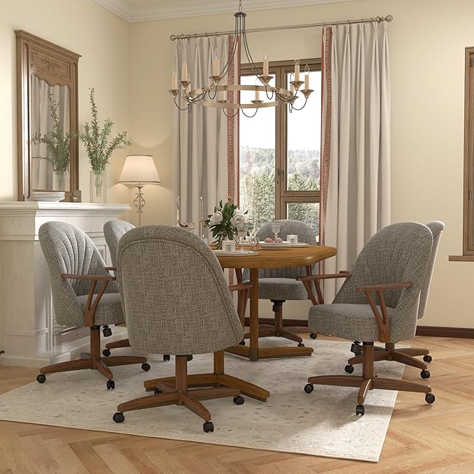 Chromcraft Swivel Tilt Chairs, Luxe Wooden Arm All-Metal Pedestal Base Chairs with Wheels for Kitchen