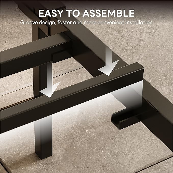 LIKIMIO California King Bed Frame with Headboard, Dark Wood Camas California King with Strong Supports, Sturdy, Noise-Free, No Box Spring Needed, Dark Walnut