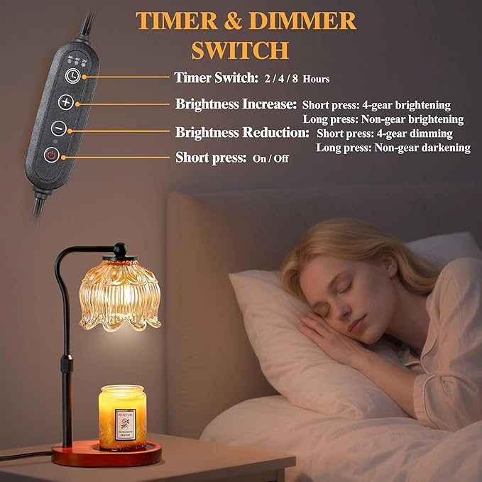 CASTLELIFE Candle Warmer Lamp with Timer & Stepless Dimming, Height Adjustable Electric Wax Warmer for Jar Candles, Flower Wax Melter with Wood Base, Gifts for Women Home Decor, Walnut Wood