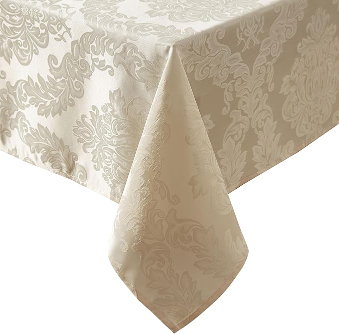 Newbridge Barcelona Luxury Damask Fabric Tablecloth, 70” Extra Wide x 126” Rectangle, Golden Beige, 100% Polyester, No Iron, Soil Resistant Dining Room, Party and Banquet Table Cover