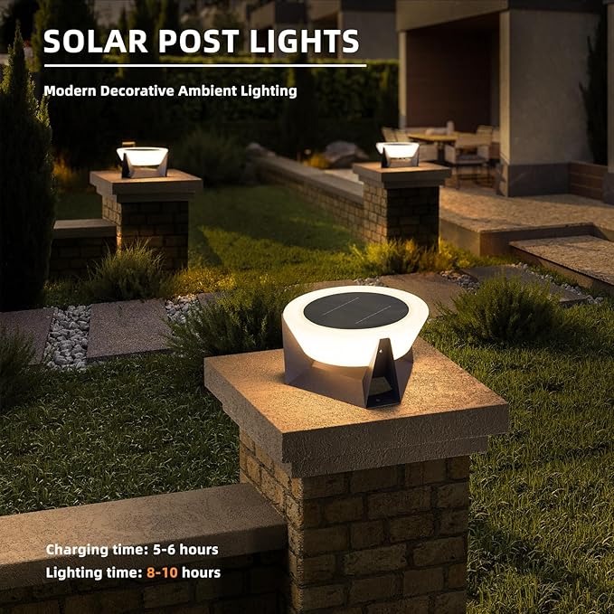 Solar Post Lights, 11" Modern Pillar Light Outdoor Column Gate Posts Cap Lamp Outside Waterproof Solar Lantern 3000K LED Landing Lighting Fixture for Patio Driveway Garden Decoration