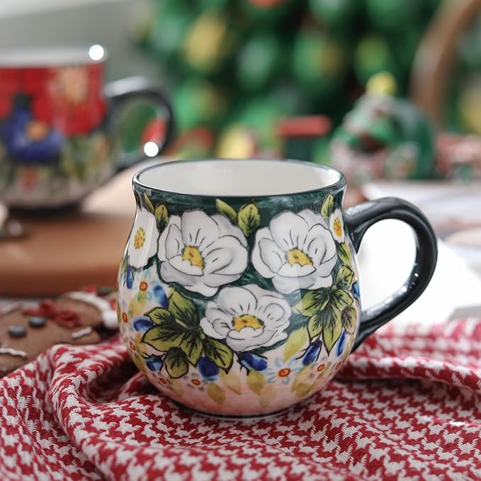 ALMA 2025 Updated Ceramic Fall Coffee Mug 12oz/380ml,Flower Mug,Uniuque Handmade Tea Cup For Festival,Microwave Oven Safe(Spring Jasmine,Medium)