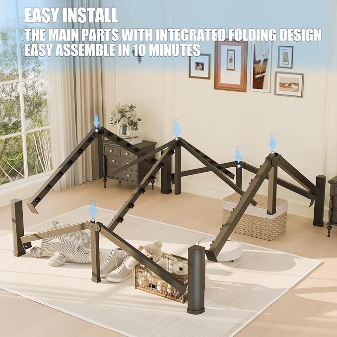 10 inch California King Bed Frame with Round Corner Legs Mattress Slide Stopper,Low Profile Heavy Duty Metal Platform,Steel Slat Support,No Box Spring Needed,Easy Assembly,Noise Free