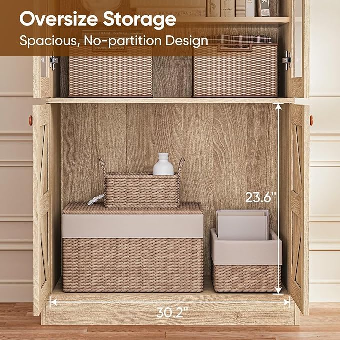 Vyre 71" Tall Farmhouse Bookshelves with Glass Doors, Set of 4 – Large Modular Bookcase with Adjustable Shelves, Storage Cabinet for Living Room, Kitchen, Home Office, Brown