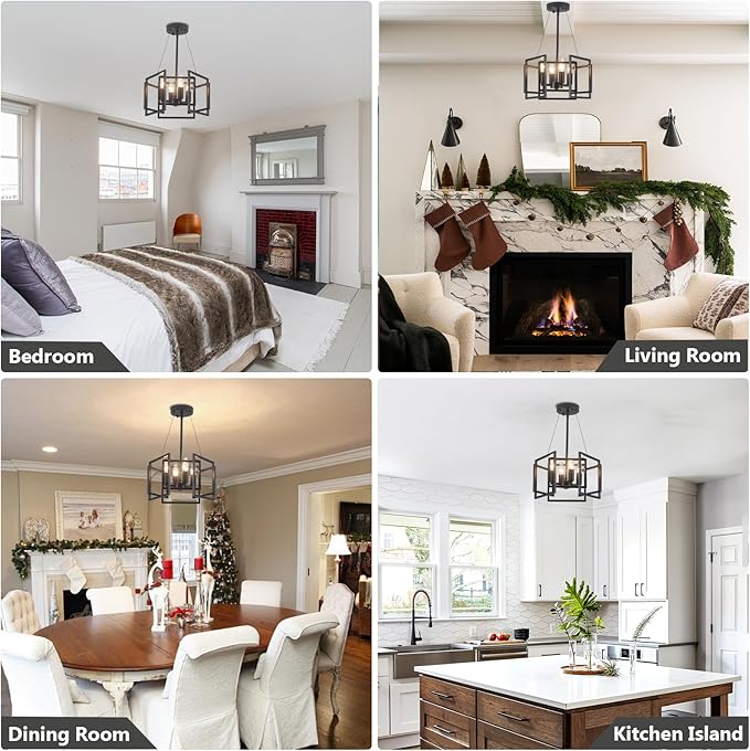 ANKYLHUA Small Black Chandelier,4-E12 Base Light Fixture,Geometric Chandeliers for Dining Room Metal Industrial Kitchen Light Fixtures for Foyer/Living Room/Entryway/Hallway/Bedroom