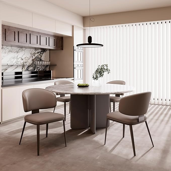 Dining Chairs Set of 4 Modern High Backrest Comfortable, Fashion Upholstered Kitchen Room Chair Armless Dinner Room Chair with Metal Legs for Living Room （Milk Coffee of 4）