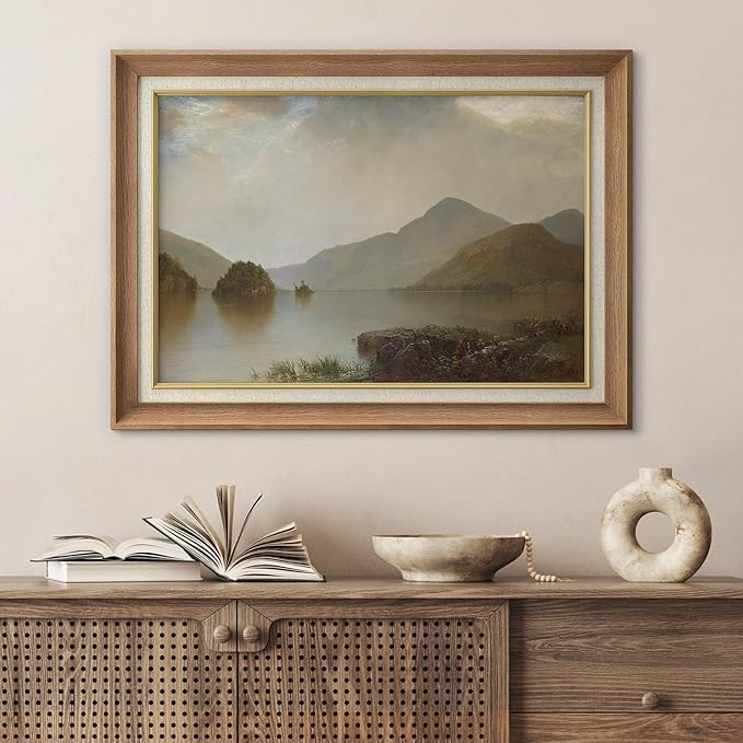 SIGNFORD Premium Framed Wall Art Oil Painting Red Flower Nature Wilderness Illustrations Fine Art Farmhouse/Country Decorative Rustic Vintage Antique Classic for Bedroom - 26"x36" Natural