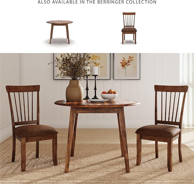 Signature Design by Ashley Berringer Dining Room Round Drop Leaf Table, Rustic Design, Seats 4, Hinged Extension Leaves, Small Space Solution, 42" W x 42" D x 30.63" H, Rustic Brown