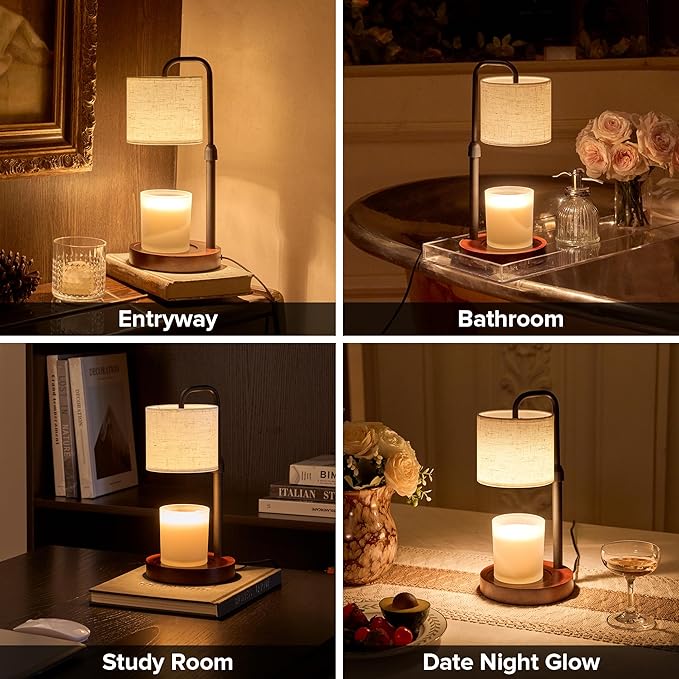 Candle Warmer Lamp with Timer, Dimmable Wax Warmer Candle Lamp for Jar Candle with 2 Bulbs, Christmas Birthday Gifts for Women Mom, Home Decor for Room, Bedroom, Kitchen-Linen Fabric