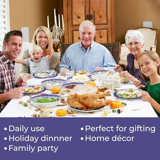 Tudor Royal 16-Piece Porcelain Round Dinnerware Set, Service for 4, Victoria Blue Design, Blue Floral, Plates Bowls Dishes, Glossy, Premium Quality Tableware, Unique Pattern