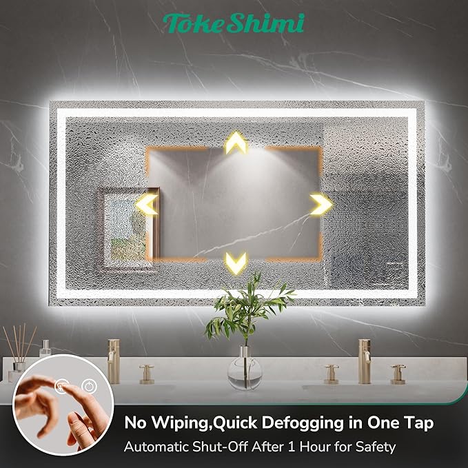 TokeShimi LED Bathroom Mirror 48 x 24 Lighted Bathroom Vanity Mirror with Lights,Brighter Frontlit and Backlit Light up Anti Fog Mirror