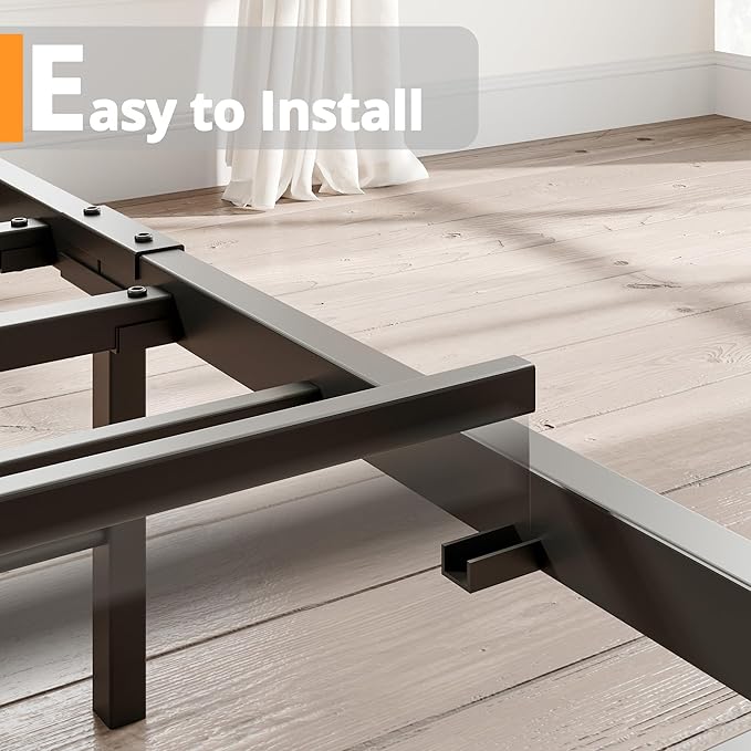 LIKIMIO King Bed Frame, Storage Headboard with Charging Station, Solid and Stable, Noise Free, No Box Spring Needed, Easy Assembly (Walnut and Beige)