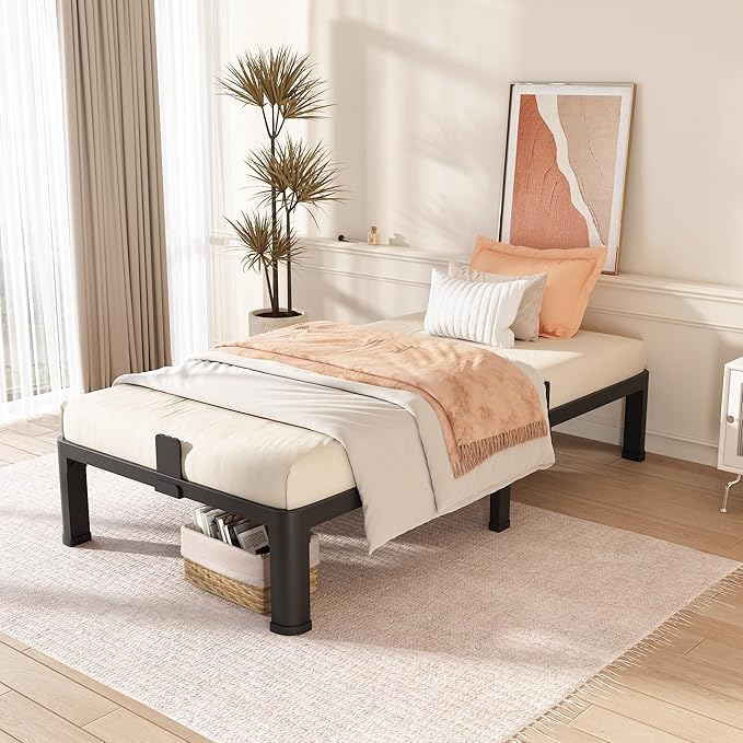 FUIOBYVV 10 Inch Twin Bed Frame with Round Corner Edge Legs 3500 lbs Metal Heavy Duty Steel Slats Support No Box Spring Needed Platform Noise Free Easy Assembly