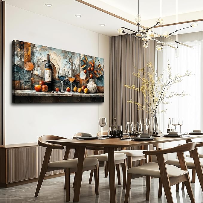 XIGUANGART Canvas Wall Decor For Kitchen Wall Art For Dining Room Decorations Wine Glass Painting Still Life Vintage Abstract Picture Artwork Pub Living Room Wall Mural Posters Home Decor 20"x40"