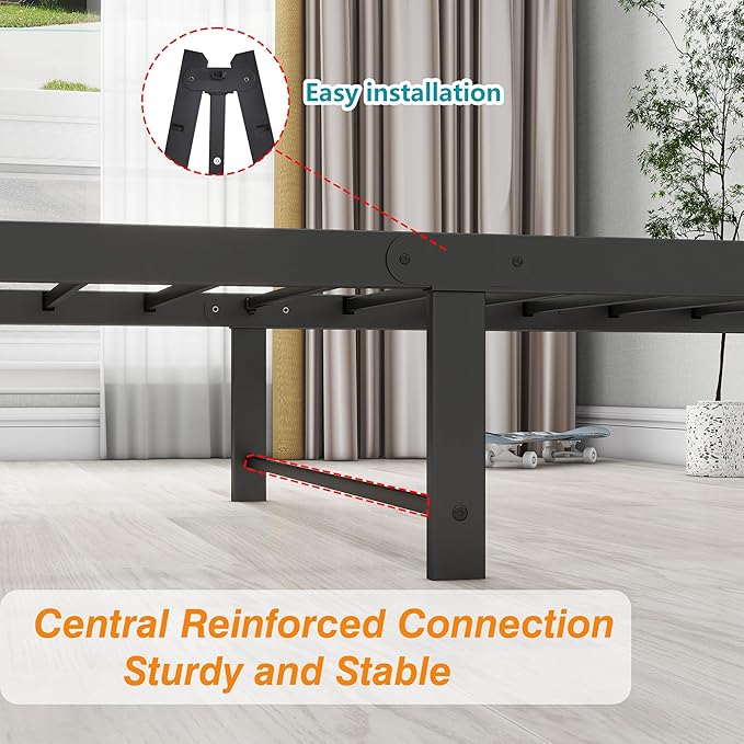 DUMEE Metal Twin Bed Frame with Vintage Headboard and Footboard Sturdy Premium Steel Slat Support No Box Spring Needed, Textured Black