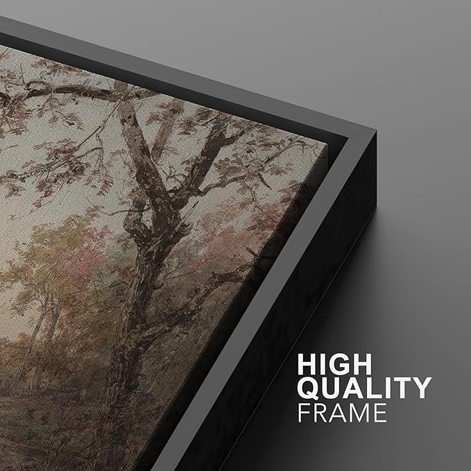 MUDECOR Framed Canvas Print Wall Art Rustic Country Farmhouse Forest Lake Nature Wilderness Antique Retro Fine Art Shapes Illustrations Decorative Colorful Multicolor for Bedroom - 16"x24" Black