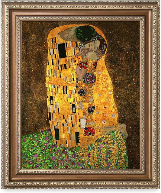 DECORARTS - Gustav Klimt The Kiss Framed Wall Art, Archival Giclee Print on Canvas, Antique Bronze Frame, Classic European Style Perfect for Bedroom Wall Decor, Ready to Hang, Made in USA