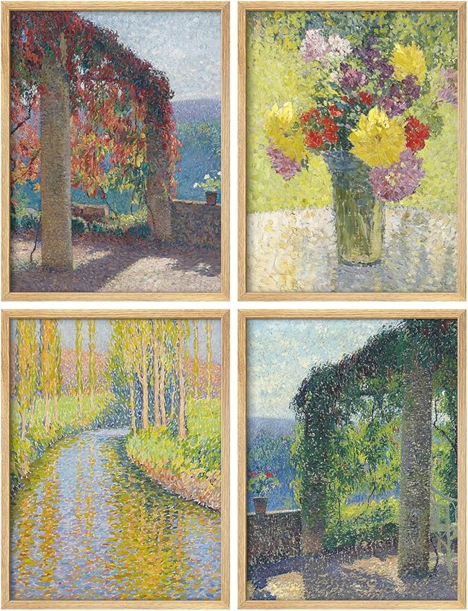 SIGNWIN Adhesive Canvas Poster Watercolor Pastel Antique Flower Bouquet Forest Landscapes Nature Wilderness Illustrations Modern Art Decorative Zen Relax/Calm Multicolor for Bedroom - 8"x10"x 4