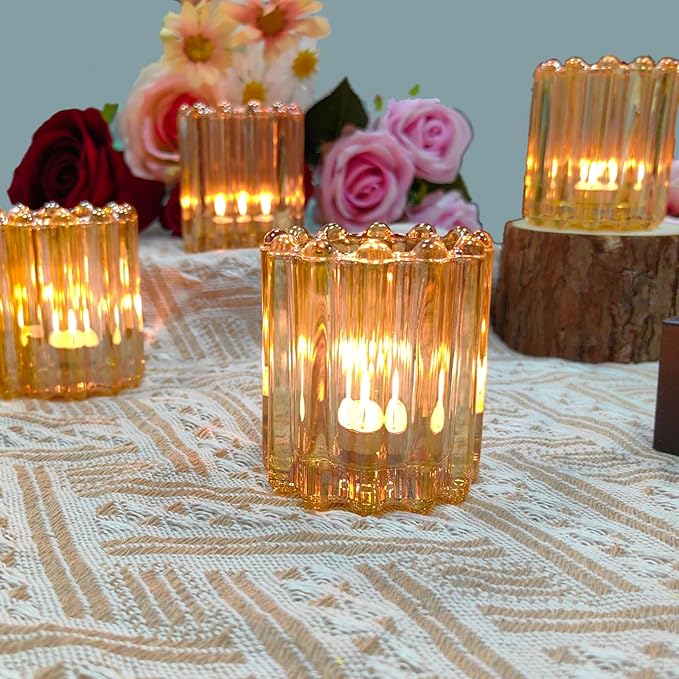 GOLDEAL 24Pcs Gold Glass Votive Candle Holders Tealight Holders Decorative, Tea Candle Holders Bulk,Candlestick for Wedding, Party,Dinner, Home Table Decor.