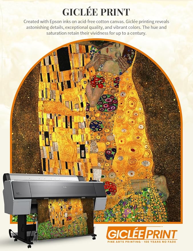 DECORARTS - Gustav Klimt The Kiss Framed Wall Art, Archival Giclee Print on Canvas, Silver Solid Wood Frame, Timeless European Style Perfect for Bedroom Wall Decor, Made in USA