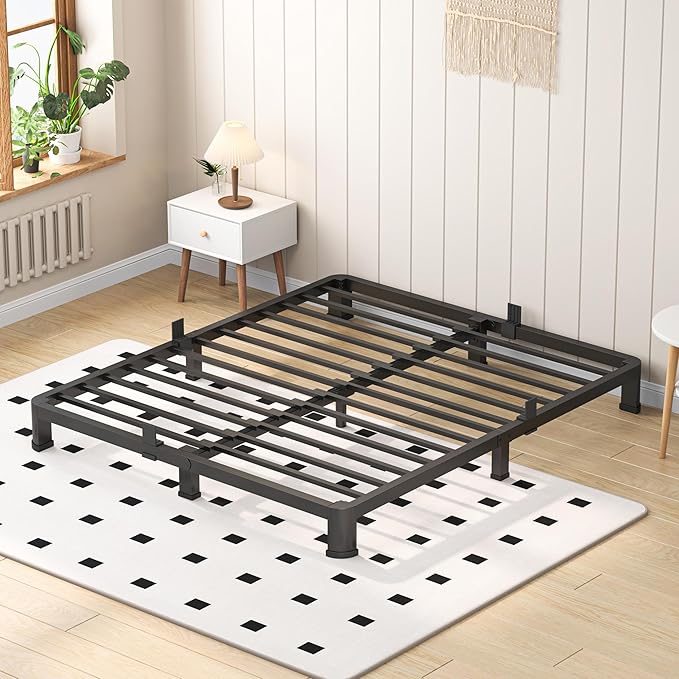 4 Inch Full Heavy Duty 3500 lbs Bed Frame with Round-Corner Legs & Anti-Squeak Design – Quick Assembly Metal Platform, No Box Spring Needed
