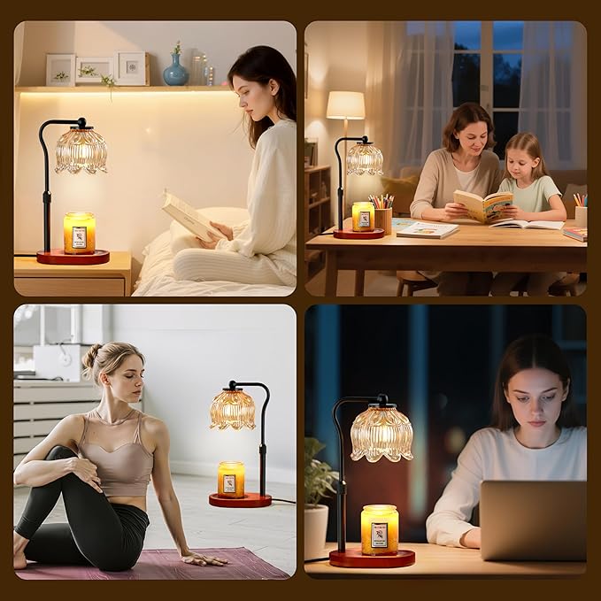 CASTLELIFE Candle Warmer Lamp with Timer & Stepless Dimming, Height Adjustable Electric Wax Warmer for Jar Candles, Flower Wax Melter with Wood Base, Gifts for Women Home Decor, Walnut Wood
