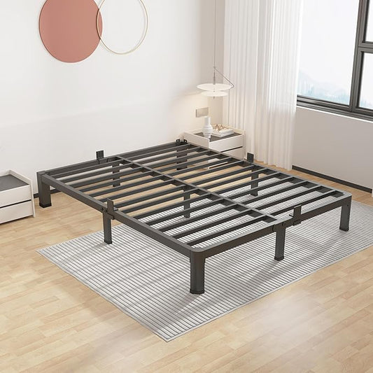 ROIL 7 inch Metal Queen Bed Frame with Rounded Corner Mattress Retainers 3500LBS Heavy Duty Steel Slats No Box Spring Needed Platform Noise-Free Easy Assemble