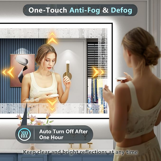 60x36 Black Framed LED Bathroom Mirror with Lights, Backlit and Front Lit Anti-Fog Lighted Vanity Mirror for Bathroom Wall, 3 Colors, Dimmable, Memory, Shatter-Proof, HD Tempered Glass