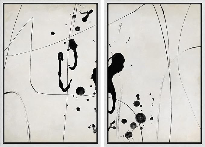 MUDECOR Framed Canvas Print Wall Art Set Grunge Ink Blot Paint Splatter Collage Abstract Shapes Illustrations Modern Art Decorative Bohemian for Living Room, Bedroom, Office - 24"x36"x2 White