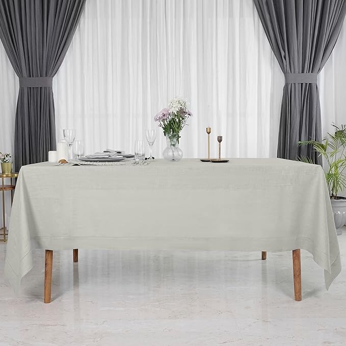 D'Moksha Homes Silver Grey Linen Tablecloth 60 x 120 Inch - 100% Pure Linen Hemstitch Tablecloth for Rectangle Tables - Classic Hemstitch, Machine Washable Table Cloth for Christmas
