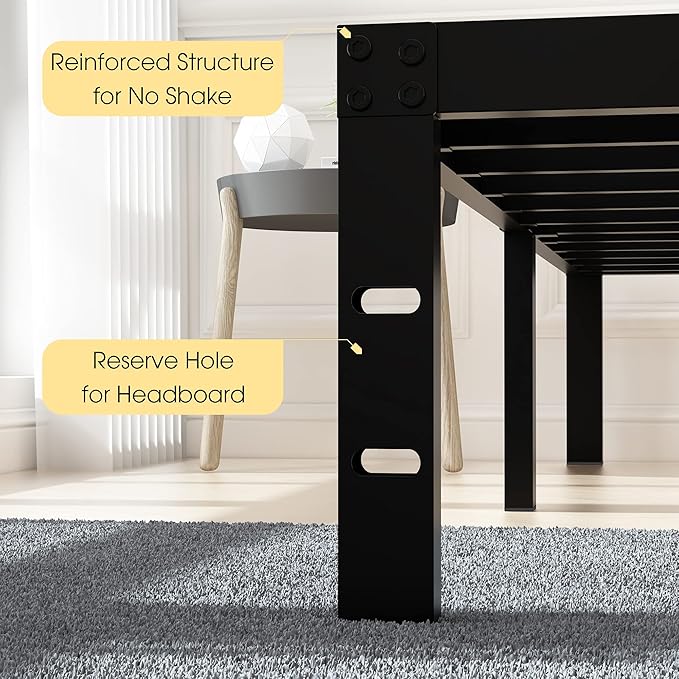 45MinST 3600lbs Heavy Duty Bed Frame,14 Inch Sturdy Steel Slat Mattress Foundation, Metal Reinforced Platform Box Spring Replacement, Easy Assembly with Quick Lock, King