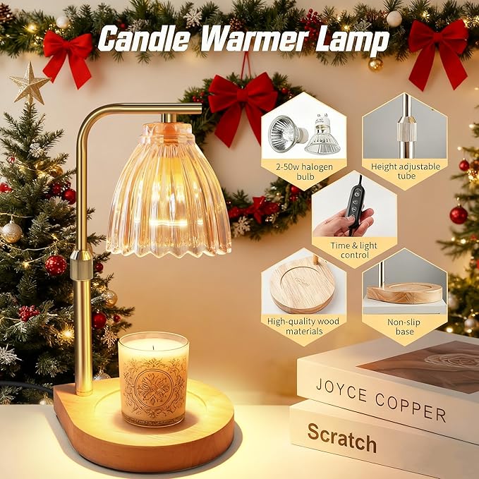 Candle Warmer Lamp with Timer & Dimmer, Height Adjustable Wax Melting Lamp with 2 Bulbs, Safe Flameless Candle Warmer for Home Decorat,Relax Gift for Wife, Mom, or Girlfriend, Congratulations Gifts
