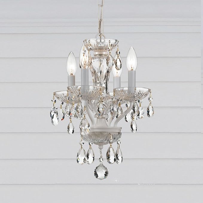 Traditional Crystal 4 Light Clear Italian Crystal Wet White Mini Chandelier