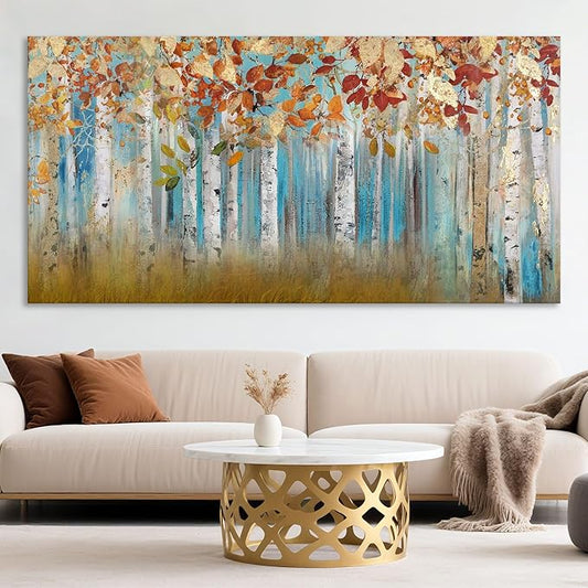 Birch Tree Canvas Wall Art Landscape Yellow Picture Wall Decor for Living Room Large Bedroom Wall Decor Above Bed Framed Artwork for Walls 24×48IN