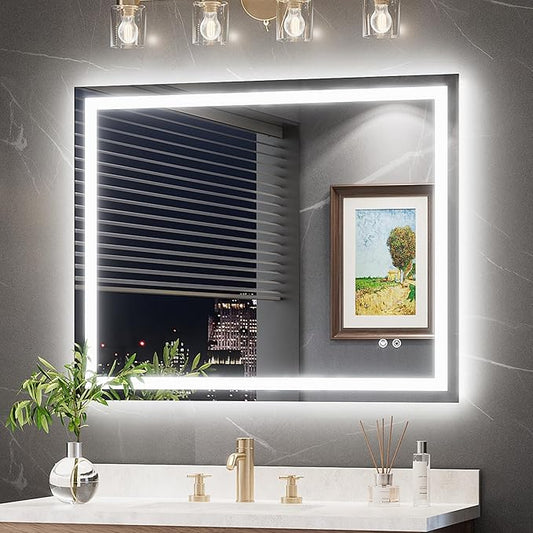 TokeShimi 40x32 Lighted Mirrors for Bathroom Wall,Backlit + Front lit LED Mirror for Bathroom,Dimmable 3-Color,Anti-Fog,Memory Function,Tempered Glass.Shatterproof,Waterproof,UL Listed