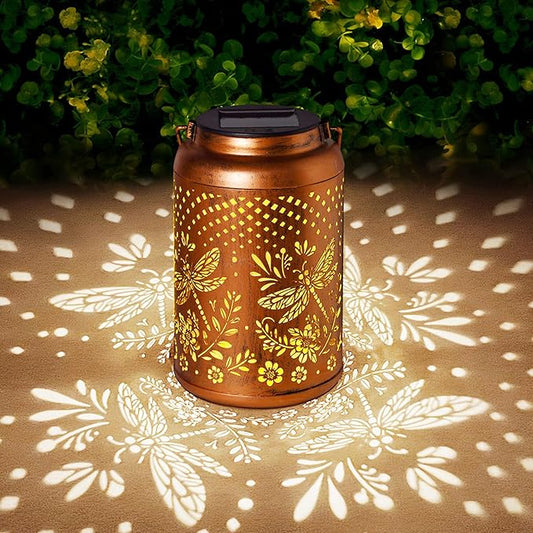 Dragonfly Solar Lanterns Outdoor Waterproof Garden Decor Hanging Solar Lights Gifts for Women Mom Grandma Metal Garden Decorative Lights for Yard, Backyard, Patio, Porch