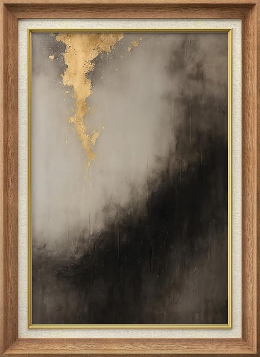 SIGNFORD Premium Framed Wall Art Abstract Black and Gold Illustrations Fine Art Farmhouse/Country Decorative Rustic Vintage Antique Classic for Bedroom - 26"x36" Natural