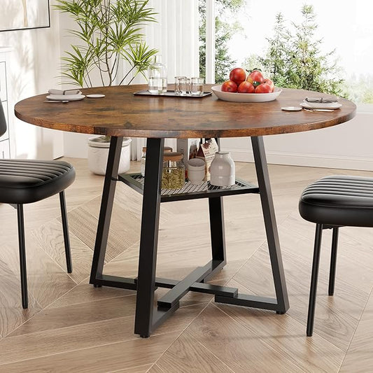 Round Dining Table for 2-4 People,42 Inch Dining Room Table,Modern Circle Kitchen Table with Storage Shelf and Metal Legs for Dining Room,Kitchen,Vintage(Table Only)