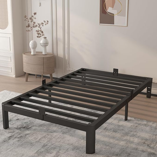 10 Inch Twin Size Bed Frames, Platform Bed with Metal Gaskets, Metal Bedframe No Box Spring Needed, DIY Headboard, Anti-Slip Mattress Stopper, Round Corner Leg, Easy Assembly, Black