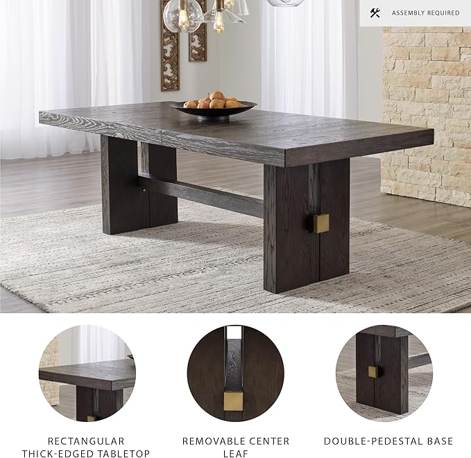 Signature Design by Ashley Burkhaus Rectangle Dining Room Extension Table, Removable Center Leaf, Seats up to 8, Wood, 40" W x 90" D x 30.25" H, Dark Brown