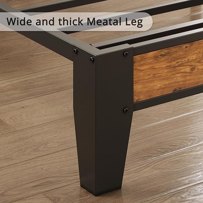 LIKIMIO Full Size Bed Frame, Storage Headboard with Charging Station, Solid and Stable, Noise Free, No Box Spring Needed, Easy Assembly (Vintage and Black)